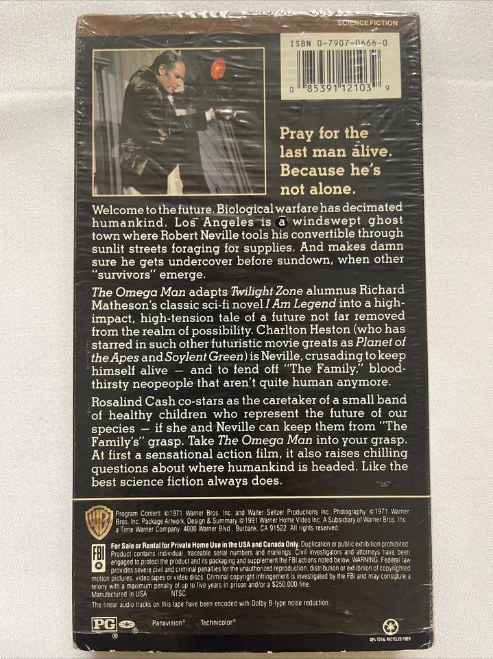 1971 THE OMEGA MAN Charlie Heston VHS Tape, COMPLETE/TESTED SEE PHOTOS (VHS3) Foto 2 de 4