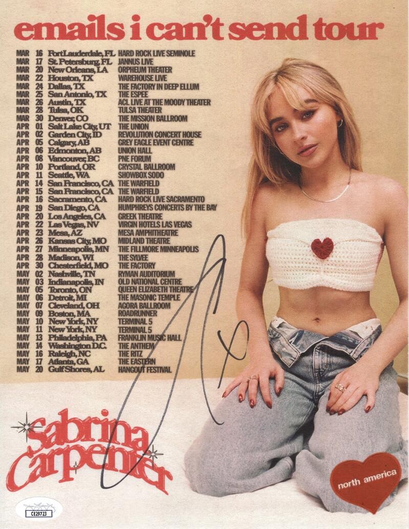 Sabrina Carpenter Signed Autograph 8.5x11 Concert Tour Poster