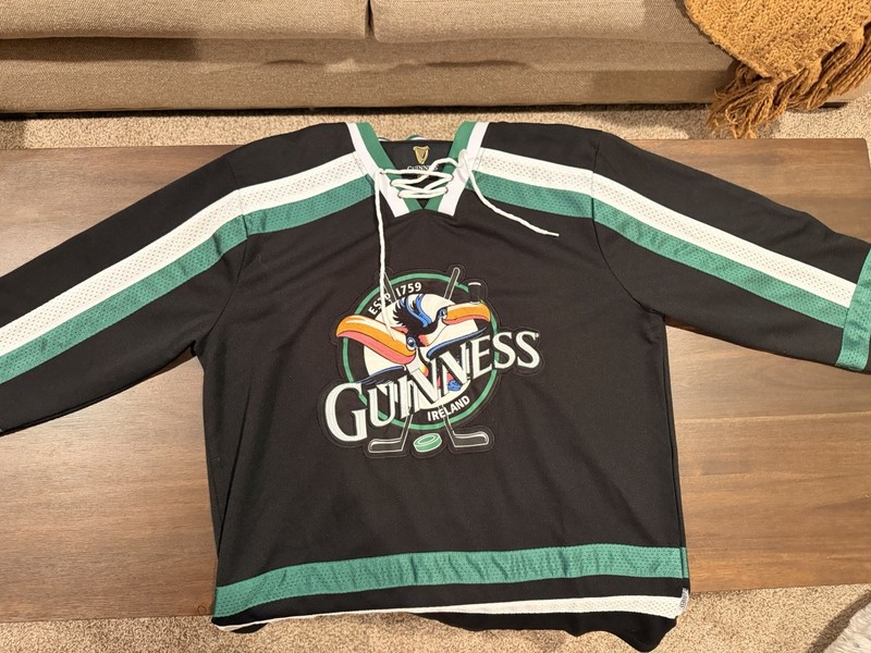 Guinness Ireland Lace-Up Hockey Jersey Breweriana Black Green White