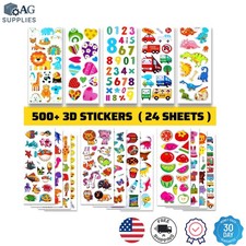 24 Sheets of 500 Reward Stickers for Kids - Colorful Dinosaur  Cars Themes