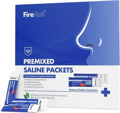 FireAnt Saline Packets for Sinus Rinse, 100 Premixed Neti Pot Salt Cobalt 