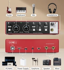USB Interface for Beginners 24Bit/192kHz 48V Phantom Plug&Play Recording