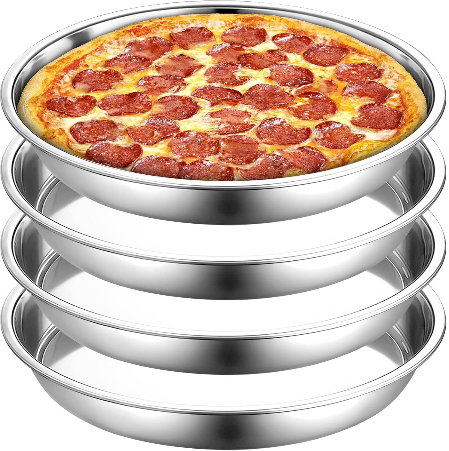 4 Pack 13 Inch Stainless Steel Pizza Pan, Deep round Baking Pan Large Pizza Baki