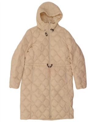 Lands End Damenmantel mit Kapuze lockere Passform wattiert UK 10 Small cremeweiß Nylon AH11