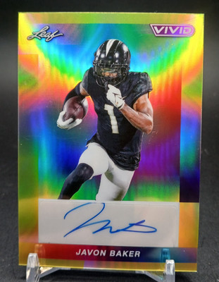 2024 Leaf Vivid - Autographs Javon Baker #BA-JB1 Yellow Prismatic /10 (AU, RC)