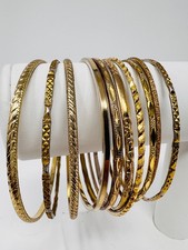 10 Pc Set Gold-Tone Stackable Bangle Bracelets Layered Boho Fashion Jewelry