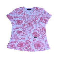 Koi Basics Women's Patterned Scrub Top Pink White Tie-Dye Medical Size L