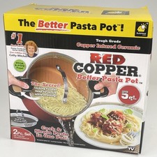 Red Copper Better Pasta Pot 5qt Ceramic with Straining Lid BulbHead NEW IN BOX
