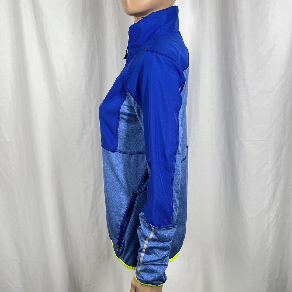Chaqueta de correr ligera New Balance para mujer mediana azul/amarillo neón cremallera completa Foto 4 de 4