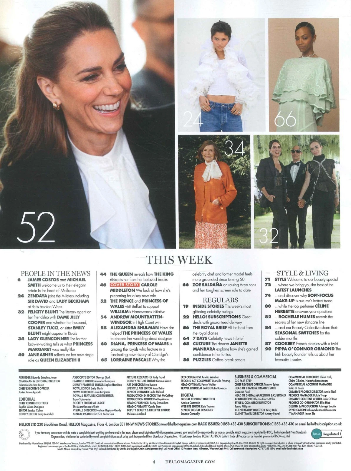 UK HELLO! Magazine cover with royal family, 52-72, titled “Carole Middleton, Princess Kate, David Beckham.”