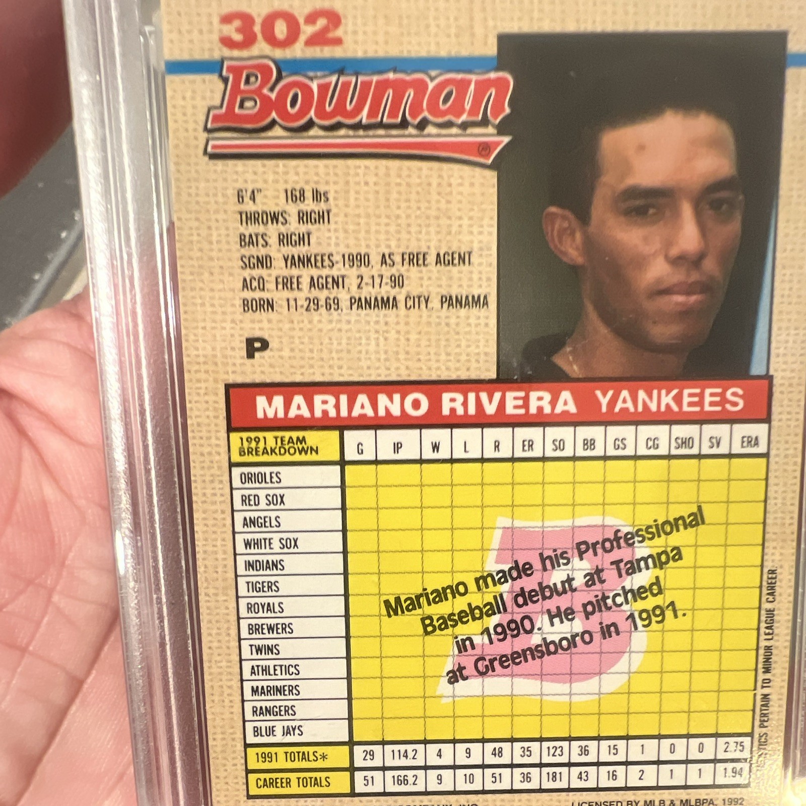 Bowman 1992 Mariano Rivera RC #302 PSA 10 New York Yankees view 6