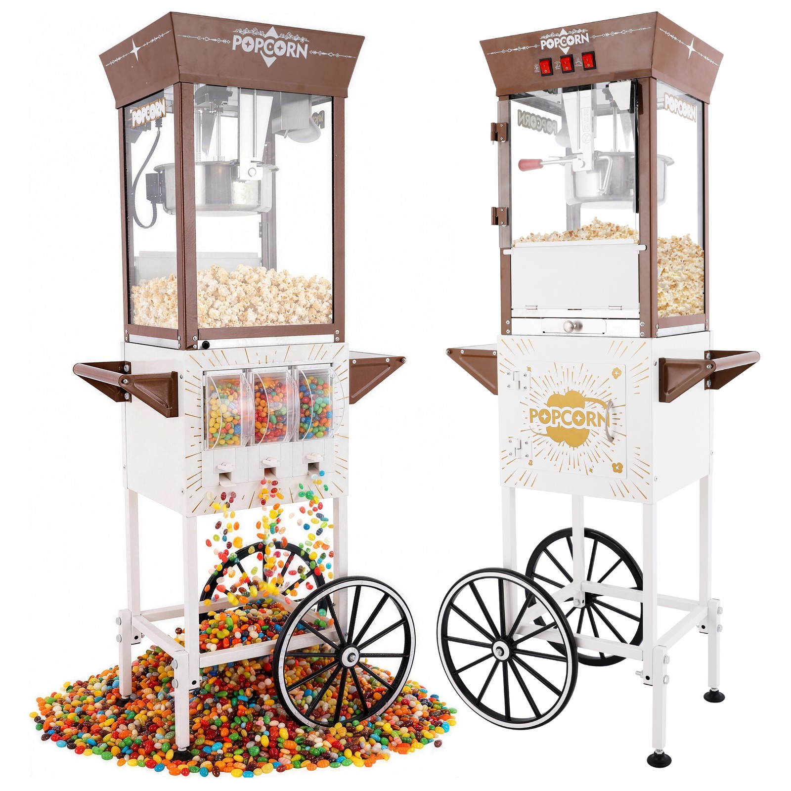 Popcorn Machine Cart w/ Candy Dispenser 12 Oz Kettle Makes Vintage Popcorn Maker