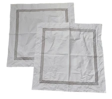 Pottery Barn Embroidered Taupe Stripe Border Euro Pillow Sham Pair Classic Style