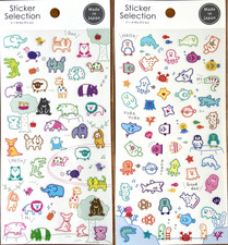 Kawaii Japanese Stickers Set of 2 Zoo Animal Sea Life Sunfish Shark Sea Otter