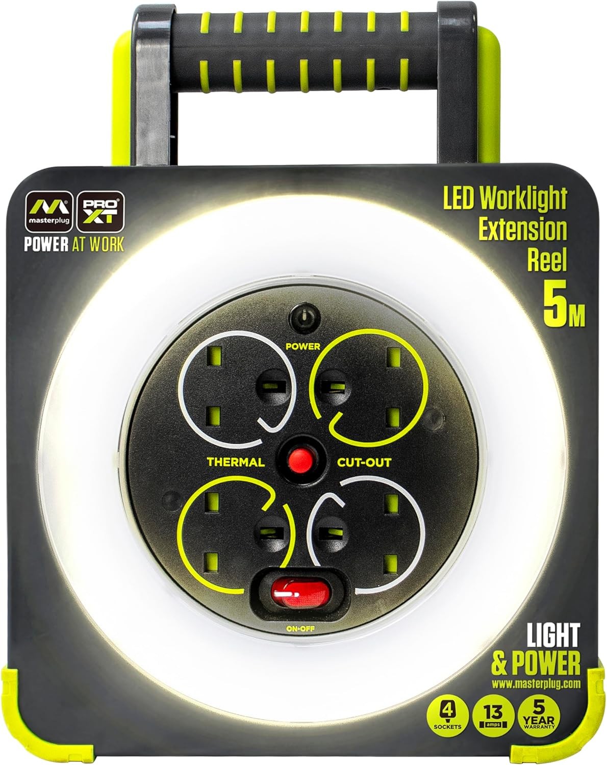 Masterplug WLU05134SL-PX Pro-XT Four Socket LED Work Light Extension Reel with