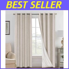Linen Blackout Curtains 84" Textured Grommet White 2 Panels