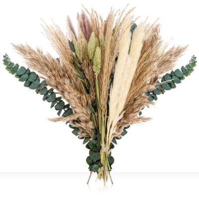 RAINFLOW 35PCS Pampas Grass Boho Decor - Natural Dried White, Green, Gray 