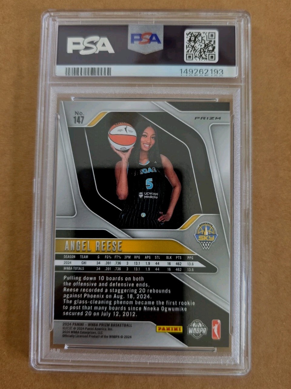 2024 Panini Prizm WNBA Angel Reese #147 Ice Prizm (RC) Rookie PSA 9 view 2