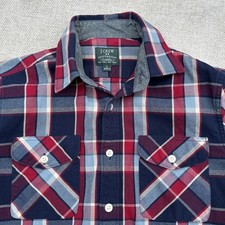 J Crew Heavy Flannel Shirt Men  s Small Button Down Heavyweight Plaid Navy Red