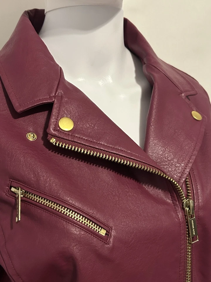 Chaqueta de motociclista Michael Kors M Berry de cuero vegano Y2K años 90 despistado Festival Foto 3 de 4