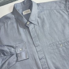 Canali Mens Size 16.5/42 Light Blue Dress Shirt Pocket Long Sleeve Cotton Luxury