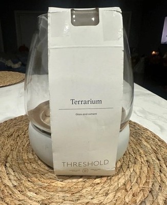 NEW Threshold Round Glass W/Cement Base Terrarium Vase