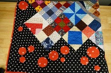 Handmade Cotton Baby Quilt Scrap Block Polkadot Circle Pattern Print Tummy Time