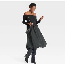 A New Day Black Small S Long Sleeve Midi Empire Waist Dress - NWT