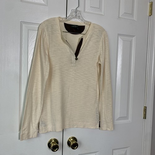 LRL Ralph Lauren Size M 100% Cotton Shirt Long One Button Top Beige Oatmeal #G - Picture 2 of 6