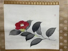 HANGER SCROLL JAPANESE PAINTING JAPAN FLOWER Camellia OLD ART PICTURE f215