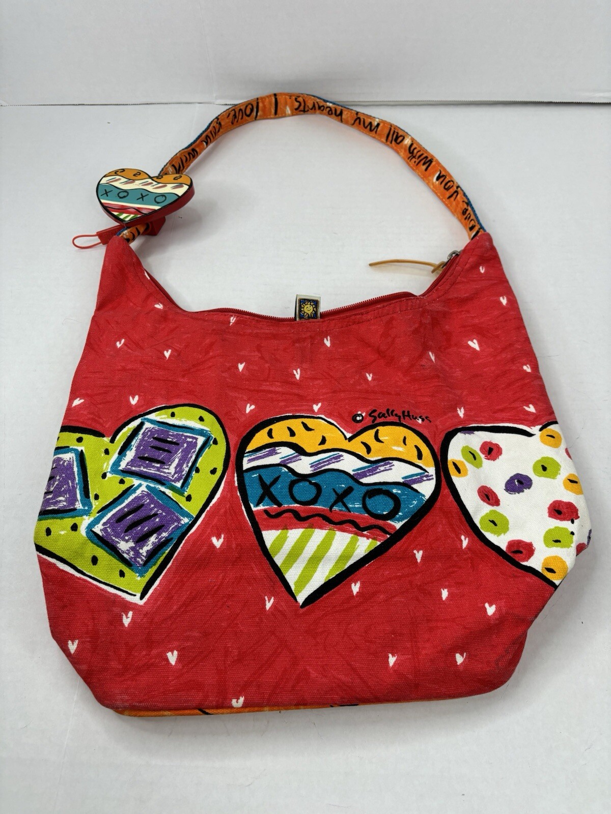 Sally Huss Zipper Bag Wooden Charm Hearts And Love Colorful Rainbow Strap