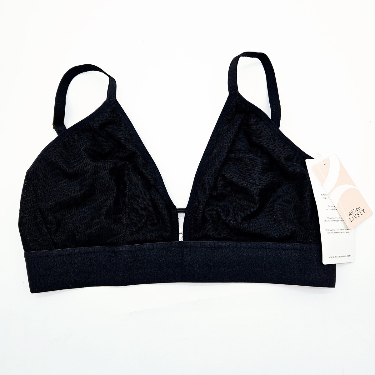 All You LIVELY Bra Stripe Mesh Bralette No Wire Black 36 D