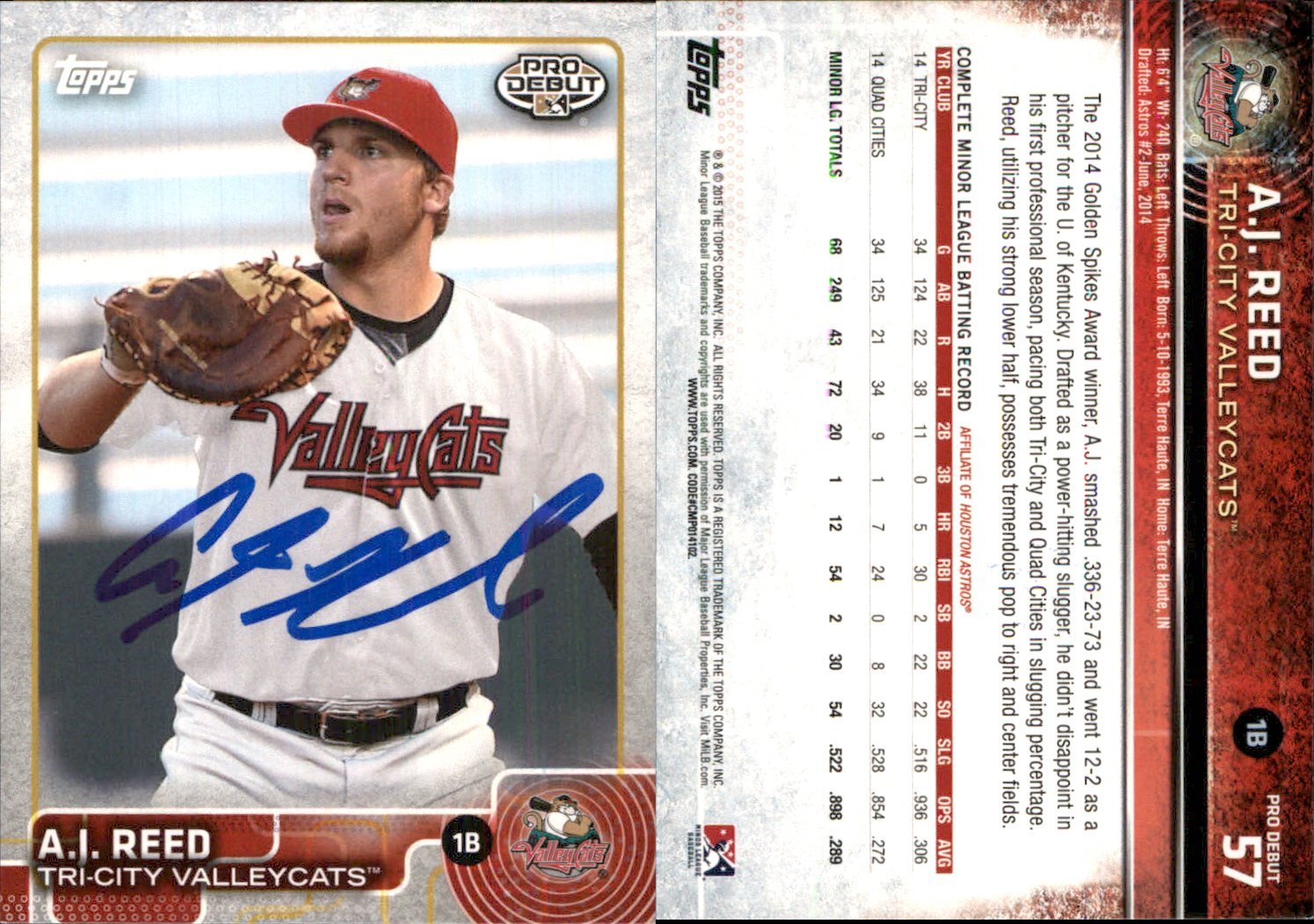 A.J. Reed Signed 2015 Topps Pro Debut 57 Card Grand Junction Rockies