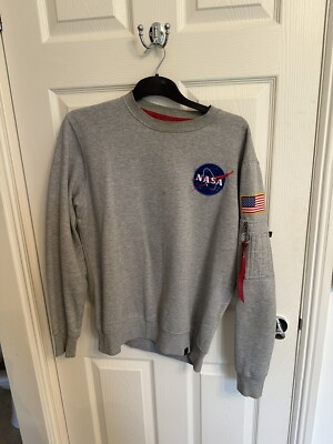Mens Alpha Industries Retro NASA Space Shuttle Gray Sweater Medium