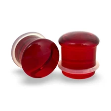 Pair of Red Single Flare Glass Plugs set gauges PICK YOUR SIZE