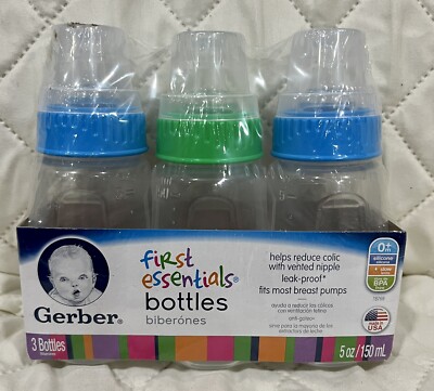 Gerber First Essentials 5 oz. Slow Flow Baby Bottles in Blue/green Clear 3 Pack