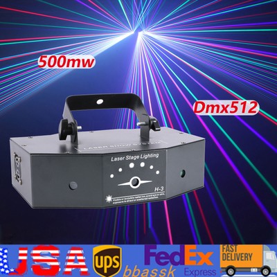 RGB DMX 3 Lens 500mW Full Color Scanning Beam Laser Lamp DJ Party Stage Lighting