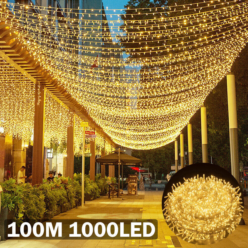 100M 1000LED Lichterkette Warmweiß Weihnachten Hochzeit Außen Innen Beleuchtung