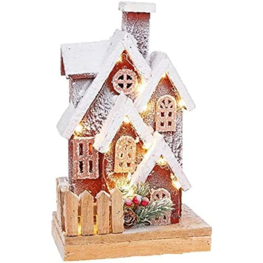 Light Up Christmas House Red Village Wooden Light LED Xmas Decoration