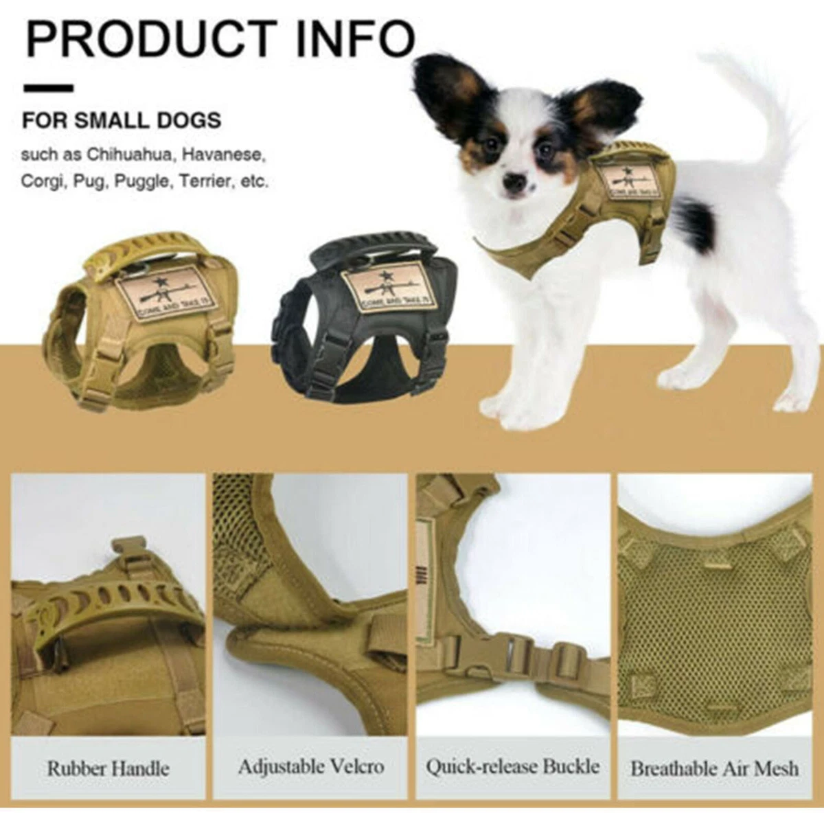 Tactical Adjustable Cat Puppy Small Dog military Vest Harness Rubber Handle  | eBay