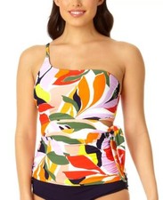 Anne Cole Women's Multi Asymmetrical Neck Side-Tie Tankini Top Size M