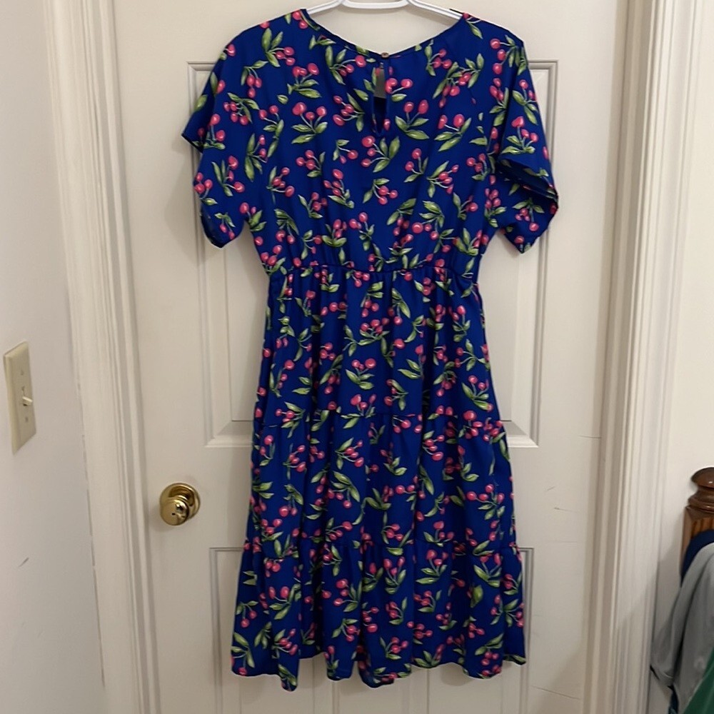 Perfect Peach Blue Cherry Dress Size L eBay