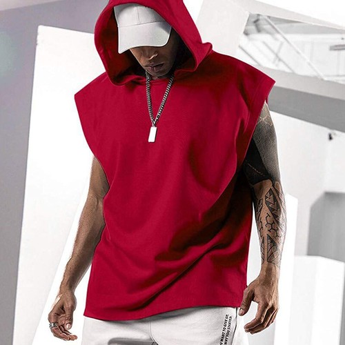 Men's Sleeveless Pullover Hoodie Gym Bodybuilding Hooded Workout Muscle Tank Top - Picture 7 of 22