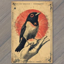 Art Print Hand Holding Bird Sunburst Orange Mystical Spiritual Surreal Gothic