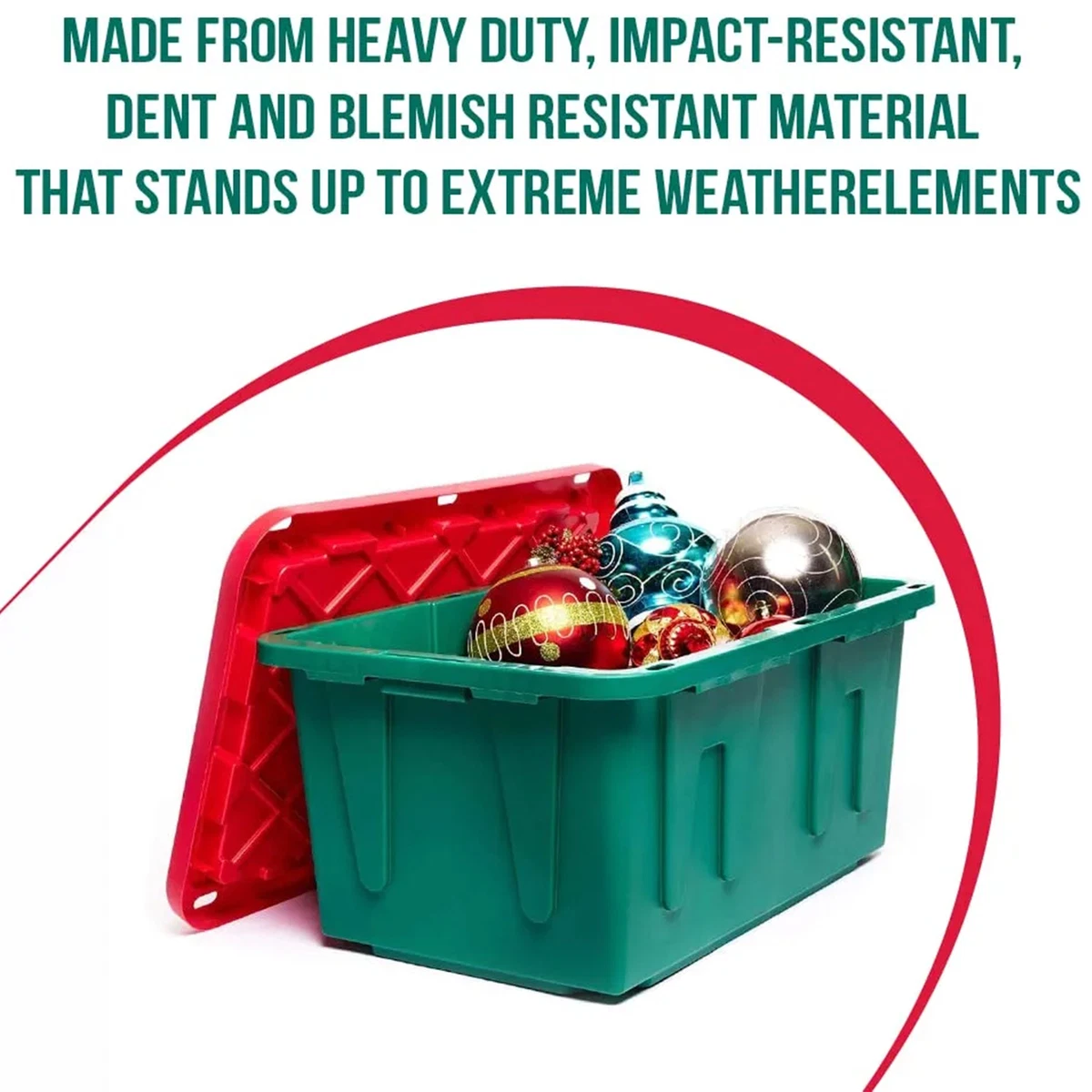 HOMZ Durabilt 27 Gallon Heavy Duty Holiday Storage Tote Green Red