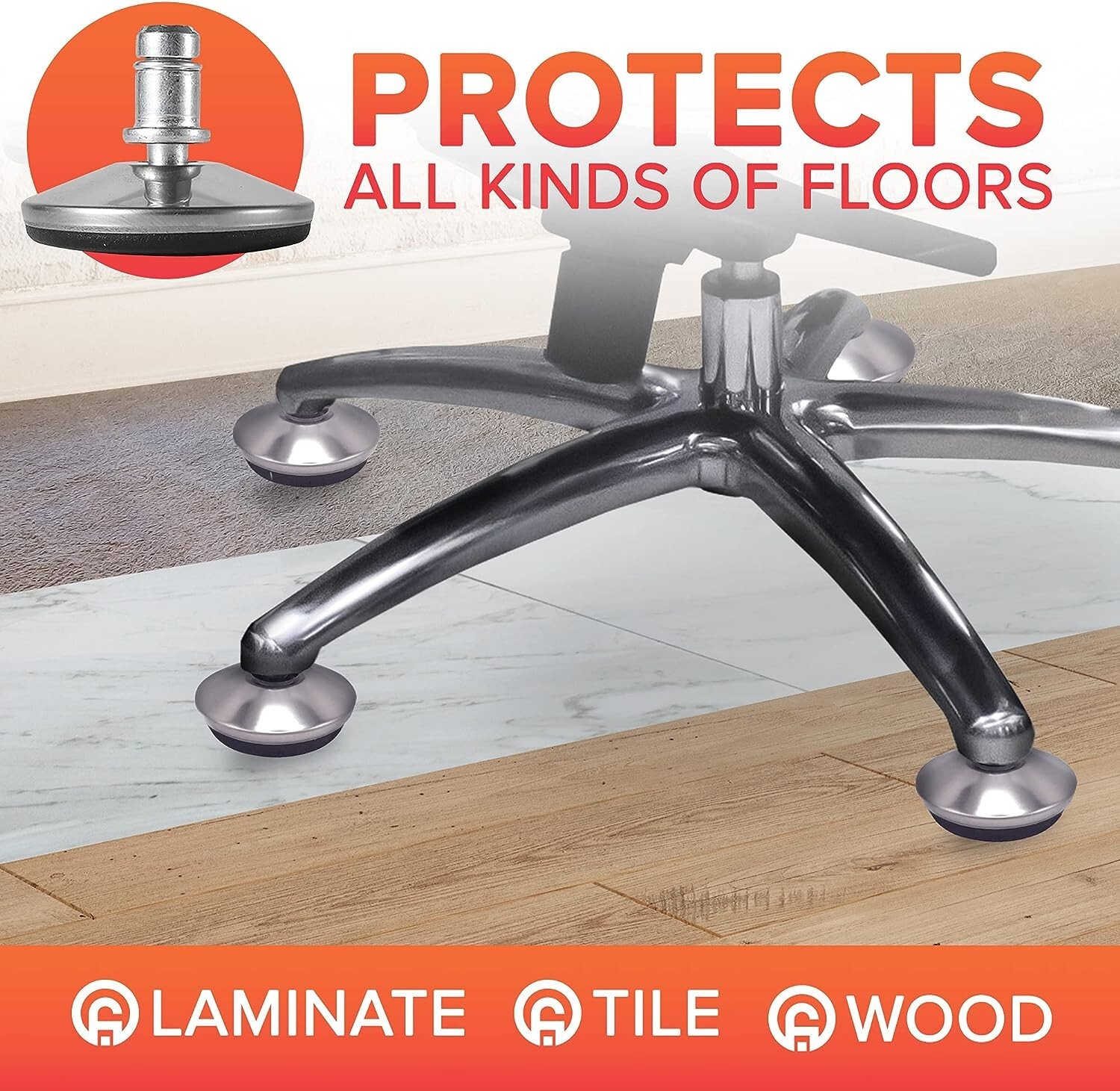 Office Chair Bell Glides , Change Swivel Caster Wheels to Fixed