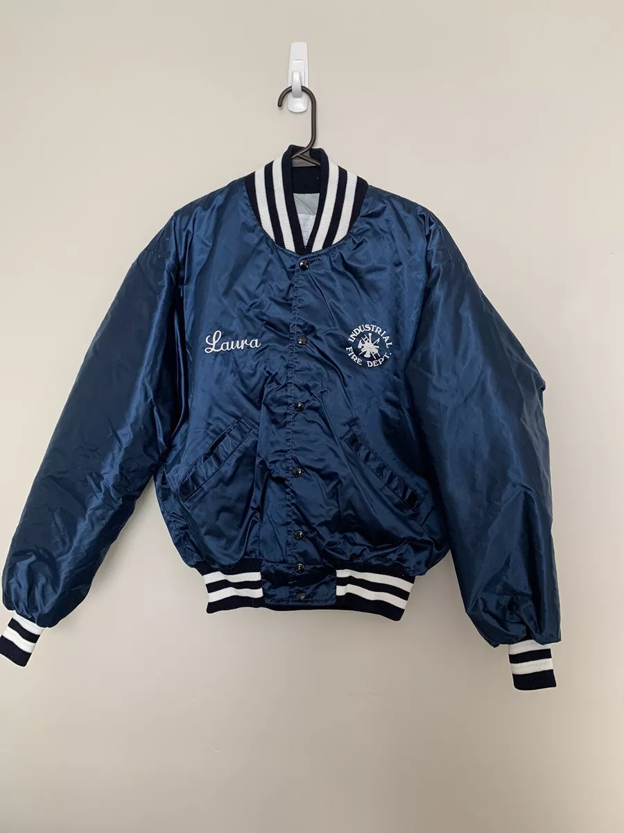 Vintage DeLong Sportswear Blue Satin Jacket Varsity Snap Sz L