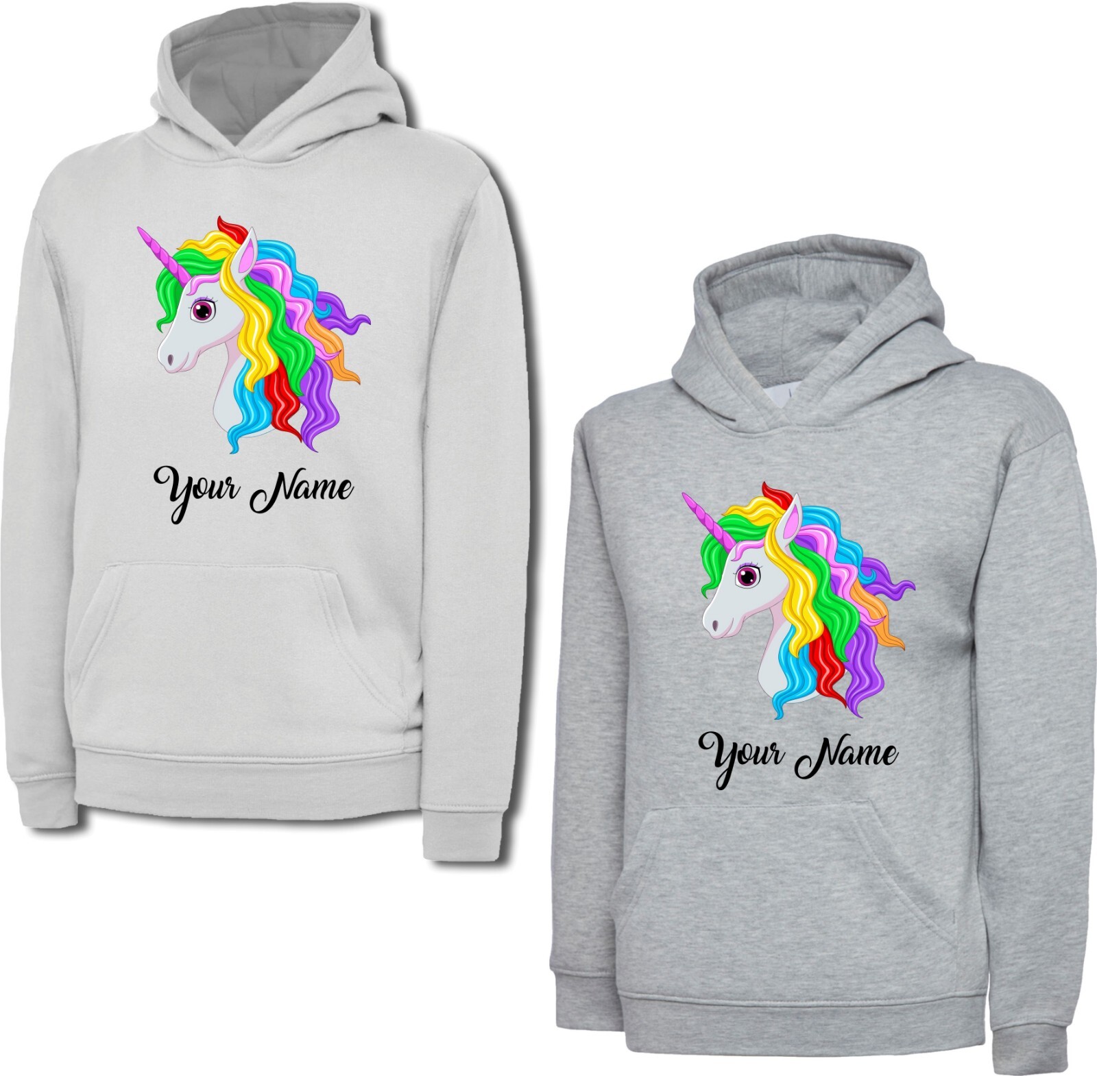 Felpa con cappuccio personalizzata unicorno carina pony personalizza il tuo nome top arcobaleno