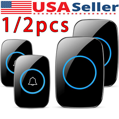 2Wireless Doorbell Chime Waterproof Plugin Receiver Adjustable Volume 1000FT Kit