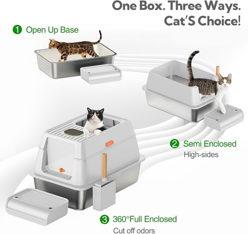 XL Stainless Steel Covered Cat Litter Box with Dual Entry - Modern Design - Picture 6 of 11